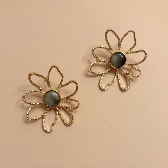 Anthropologie Gold Flower Earrings with Blue Agate. Brand new! - Picture 4 of 10